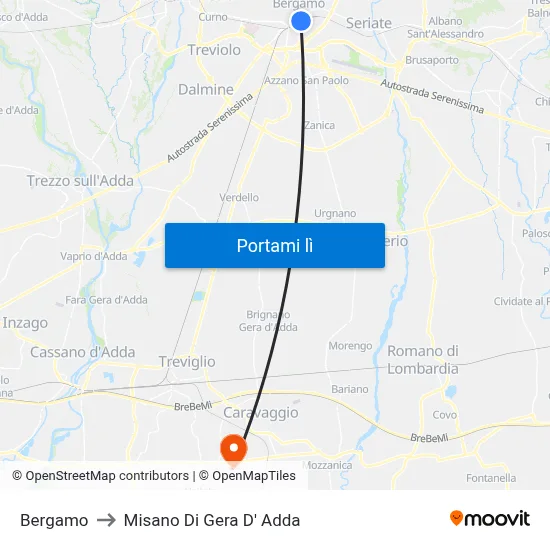 Bergamo to Misano Di Gera D' Adda map
