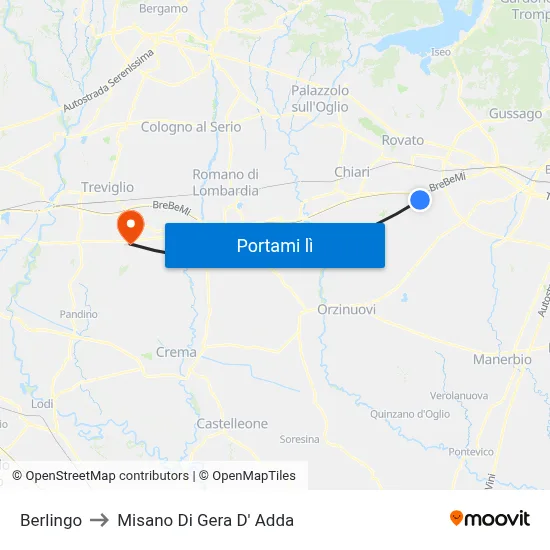 Berlingo to Misano Di Gera D' Adda map
