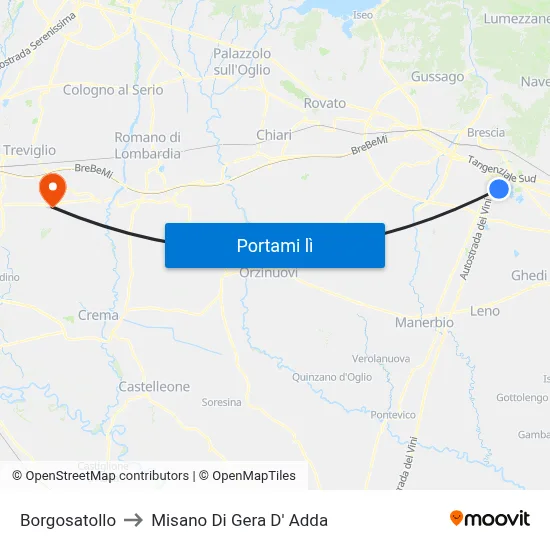 Borgosatollo to Misano Di Gera D' Adda map