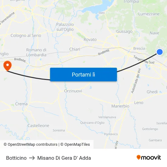 Botticino to Misano Di Gera D' Adda map