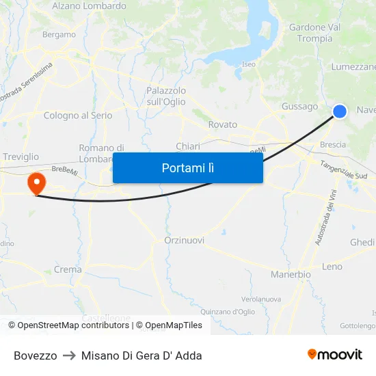 Bovezzo to Misano Di Gera D' Adda map