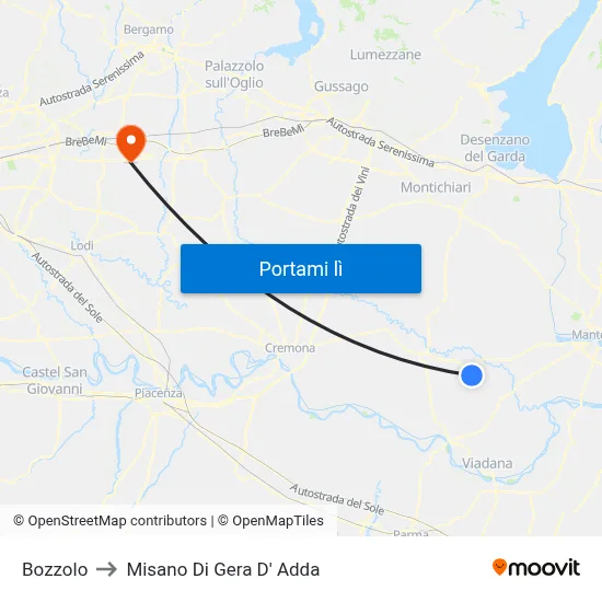 Bozzolo to Misano Di Gera D' Adda map