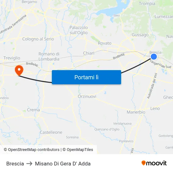Brescia to Misano Di Gera D' Adda map