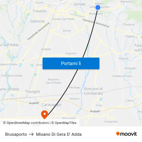 Brusaporto to Misano Di Gera D' Adda map