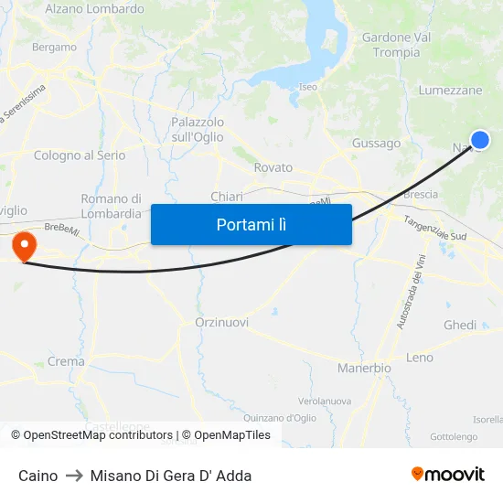 Caino to Misano Di Gera D' Adda map