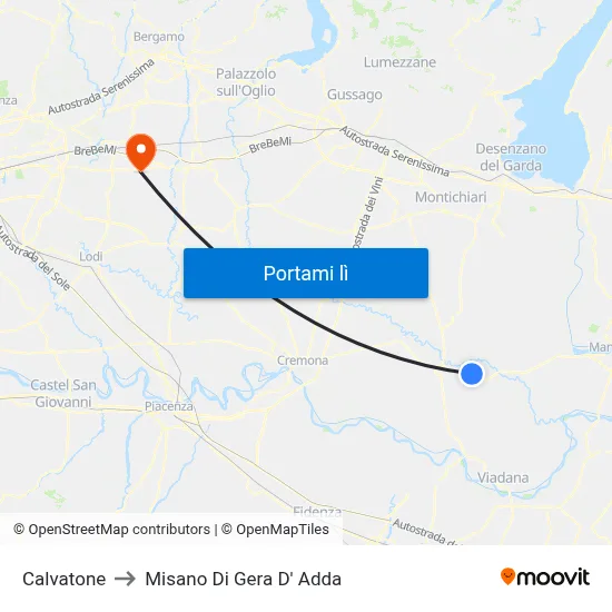 Calvatone to Misano Di Gera D' Adda map