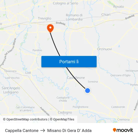 Cappella Cantone to Misano Di Gera D' Adda map