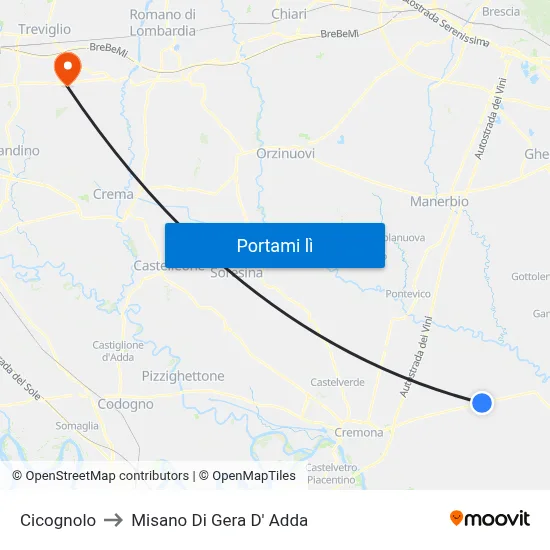 Cicognolo to Misano Di Gera D' Adda map
