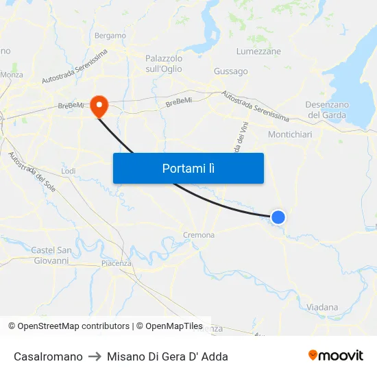 Casalromano to Misano Di Gera D' Adda map