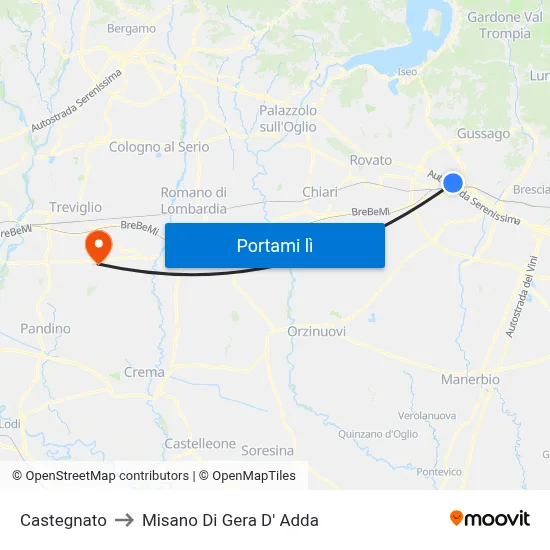 Castegnato to Misano Di Gera D' Adda map
