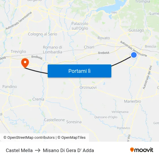 Castel Mella to Misano Di Gera D' Adda map