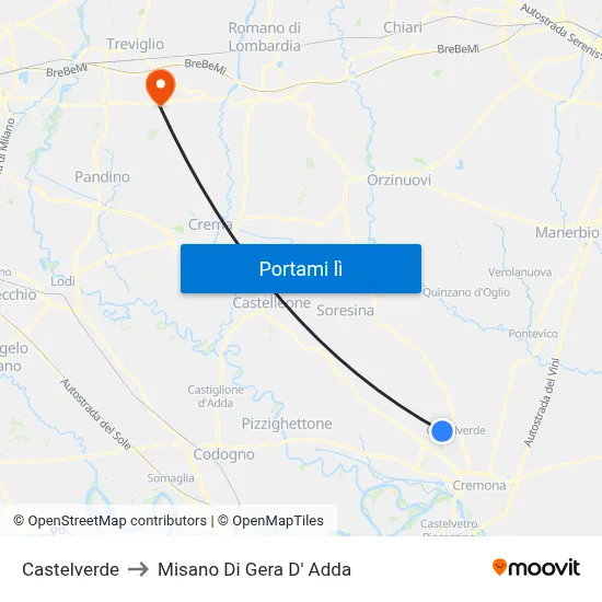 Castelverde to Misano Di Gera D' Adda map