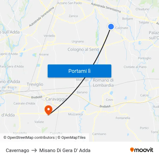 Cavernago to Misano Di Gera D' Adda map