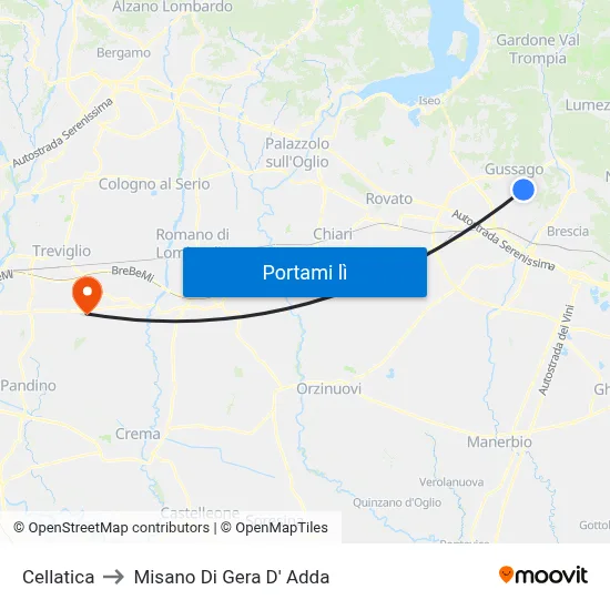 Cellatica to Misano Di Gera D' Adda map