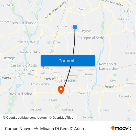 Comun Nuovo to Misano Di Gera D' Adda map