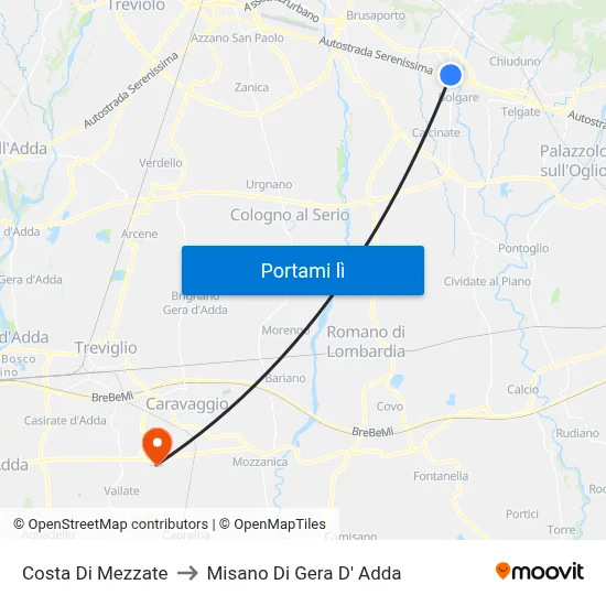 Costa Di Mezzate to Misano Di Gera D' Adda map