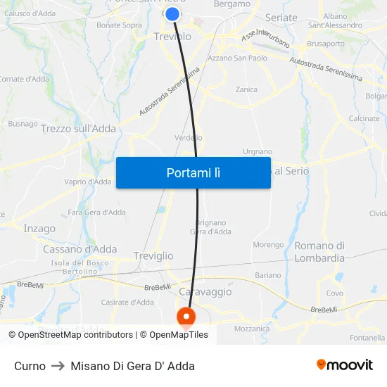 Curno to Misano Di Gera D' Adda map