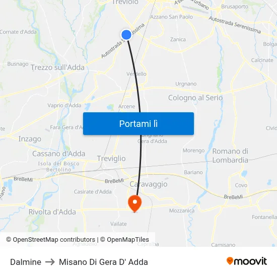 Dalmine to Misano Di Gera D' Adda map