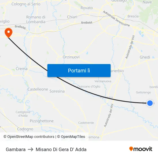 Gambara to Misano Di Gera D' Adda map