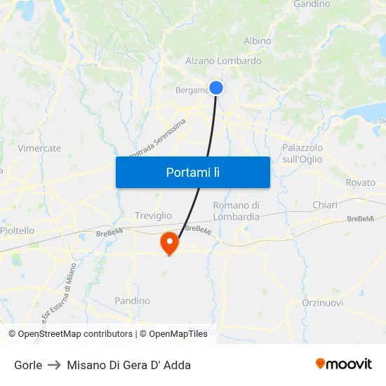 Gorle to Misano Di Gera D' Adda map