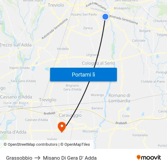 Grassobbio to Misano Di Gera D' Adda map