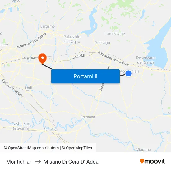 Montichiari to Misano Di Gera D' Adda map