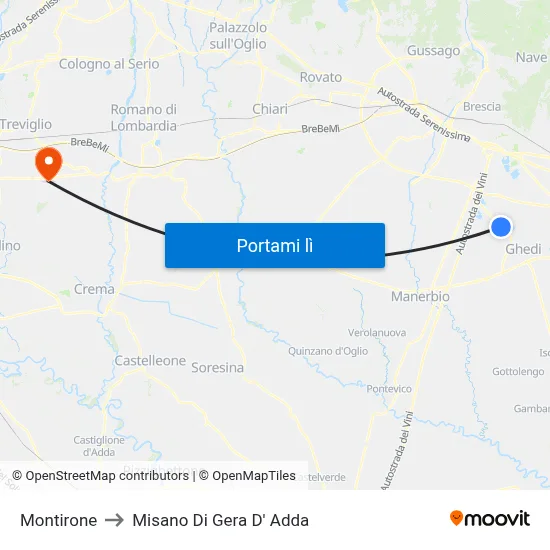 Montirone to Misano Di Gera D' Adda map