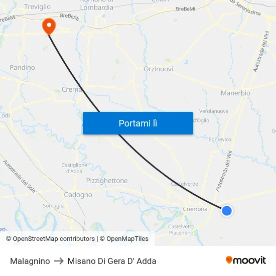Malagnino to Misano Di Gera D' Adda map