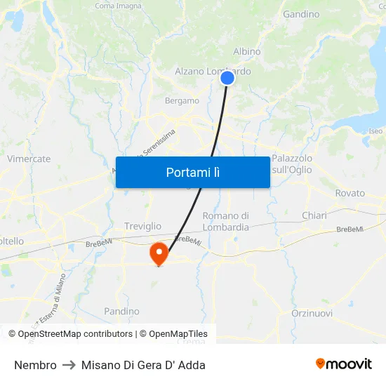 Nembro to Misano Di Gera D' Adda map