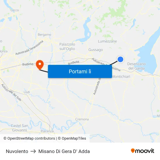 Nuvolento to Misano Di Gera D' Adda map