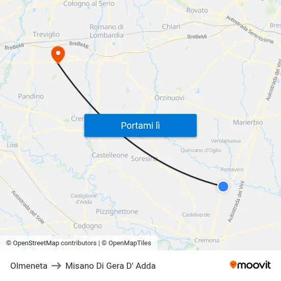 Olmeneta to Misano Di Gera D' Adda map