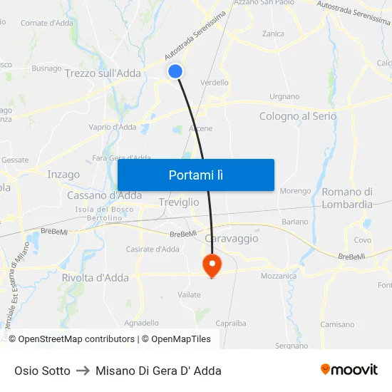 Osio Sotto to Misano Di Gera D' Adda map