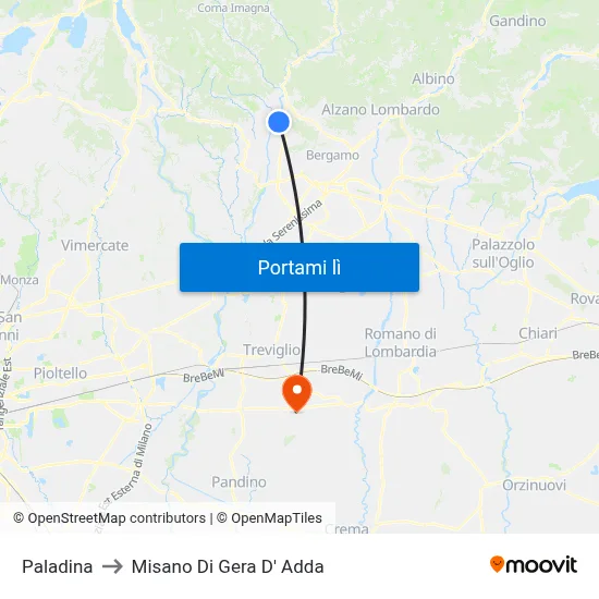 Paladina to Misano Di Gera D' Adda map