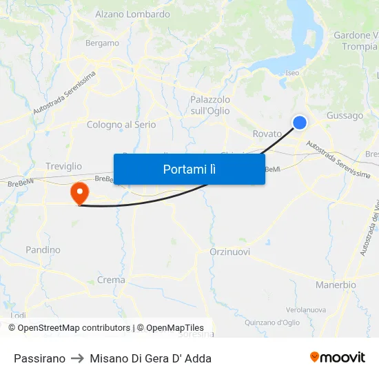 Passirano to Misano Di Gera D' Adda map