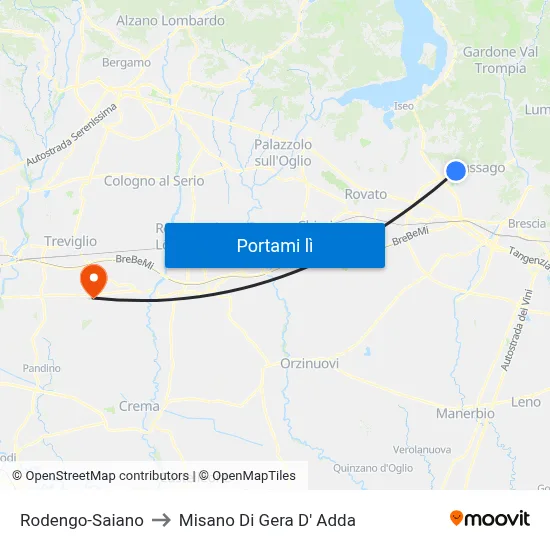 Rodengo-Saiano to Misano Di Gera D' Adda map