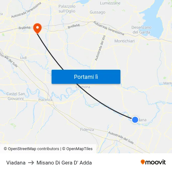 Viadana to Misano Di Gera D' Adda map