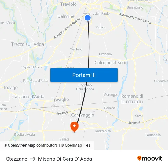 Stezzano to Misano Di Gera D' Adda map
