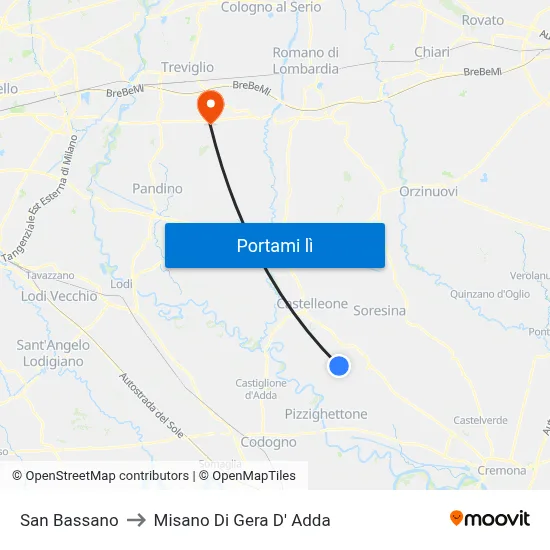 San Bassano to Misano Di Gera D' Adda map