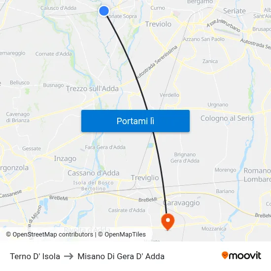 Terno D' Isola to Misano Di Gera D' Adda map