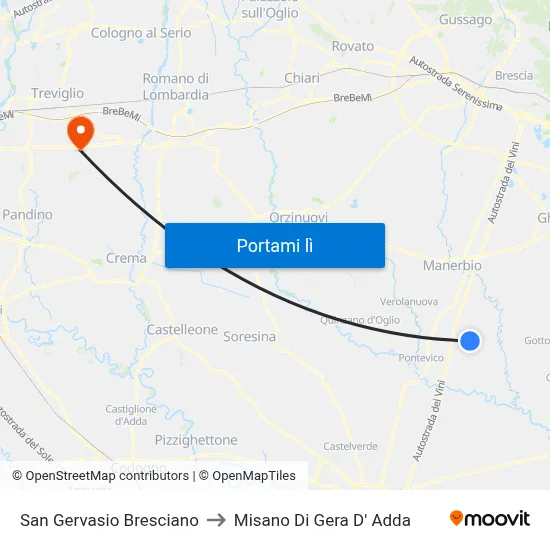 San Gervasio Bresciano to Misano Di Gera D' Adda map