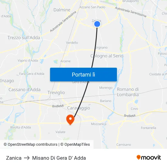 Zanica to Misano Di Gera D' Adda map
