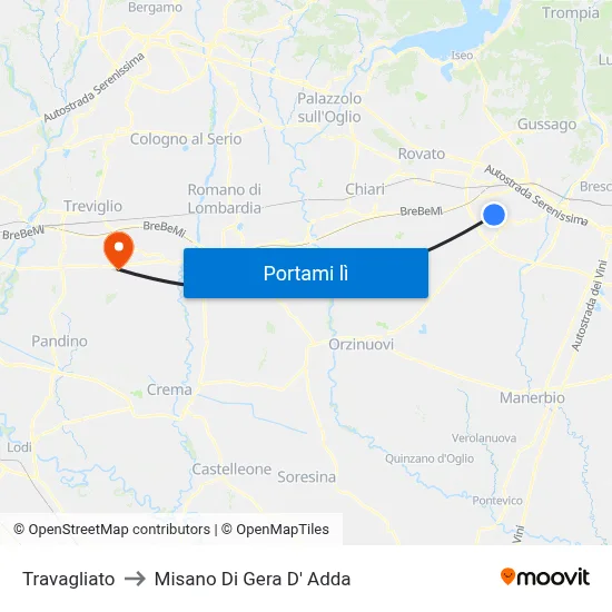 Travagliato to Misano Di Gera D' Adda map