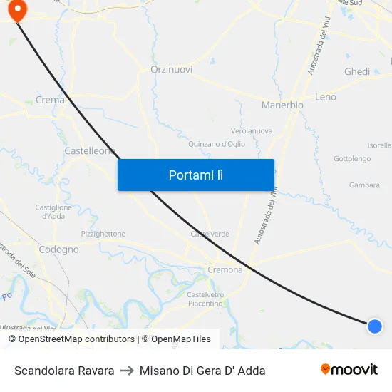Scandolara Ravara to Misano Di Gera D' Adda map