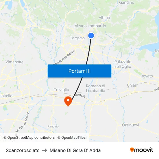 Scanzorosciate to Misano Di Gera D' Adda map