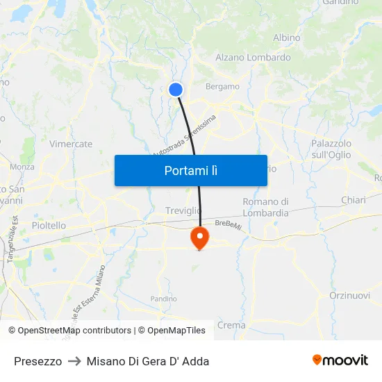 Presezzo to Misano Di Gera D' Adda map