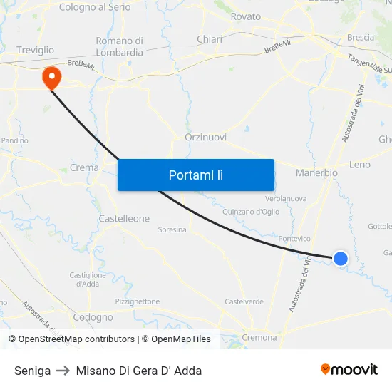 Seniga to Misano Di Gera D' Adda map