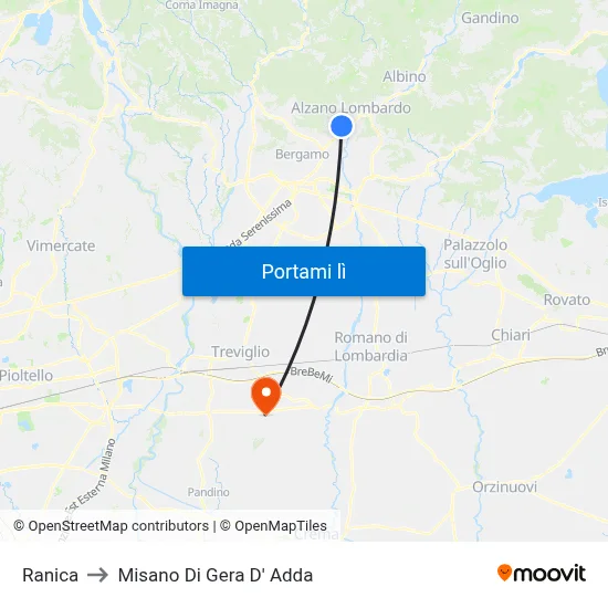 Ranica to Misano Di Gera D' Adda map