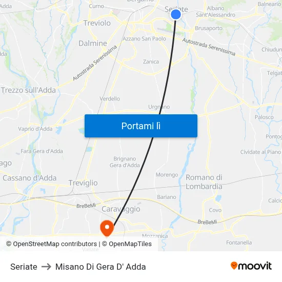 Seriate to Misano Di Gera D' Adda map