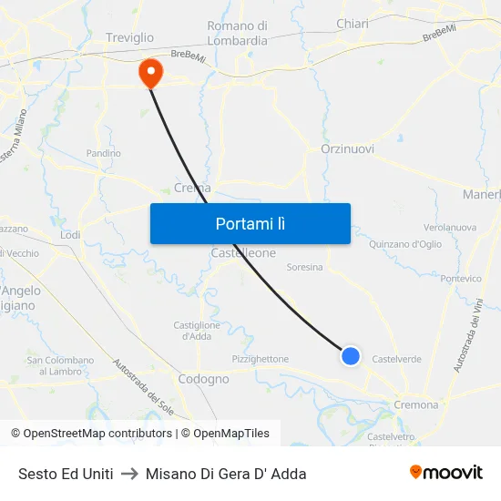Sesto Ed Uniti to Misano Di Gera D' Adda map