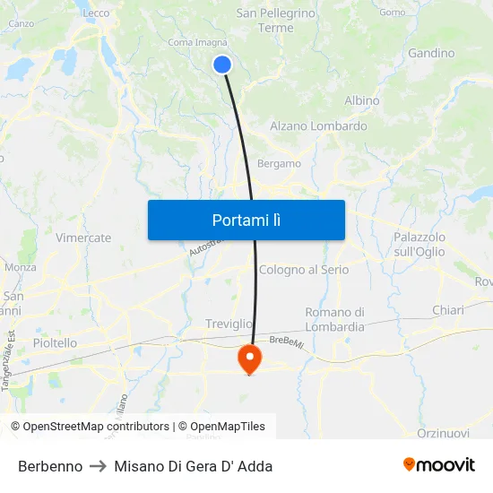 Berbenno to Misano Di Gera D' Adda map